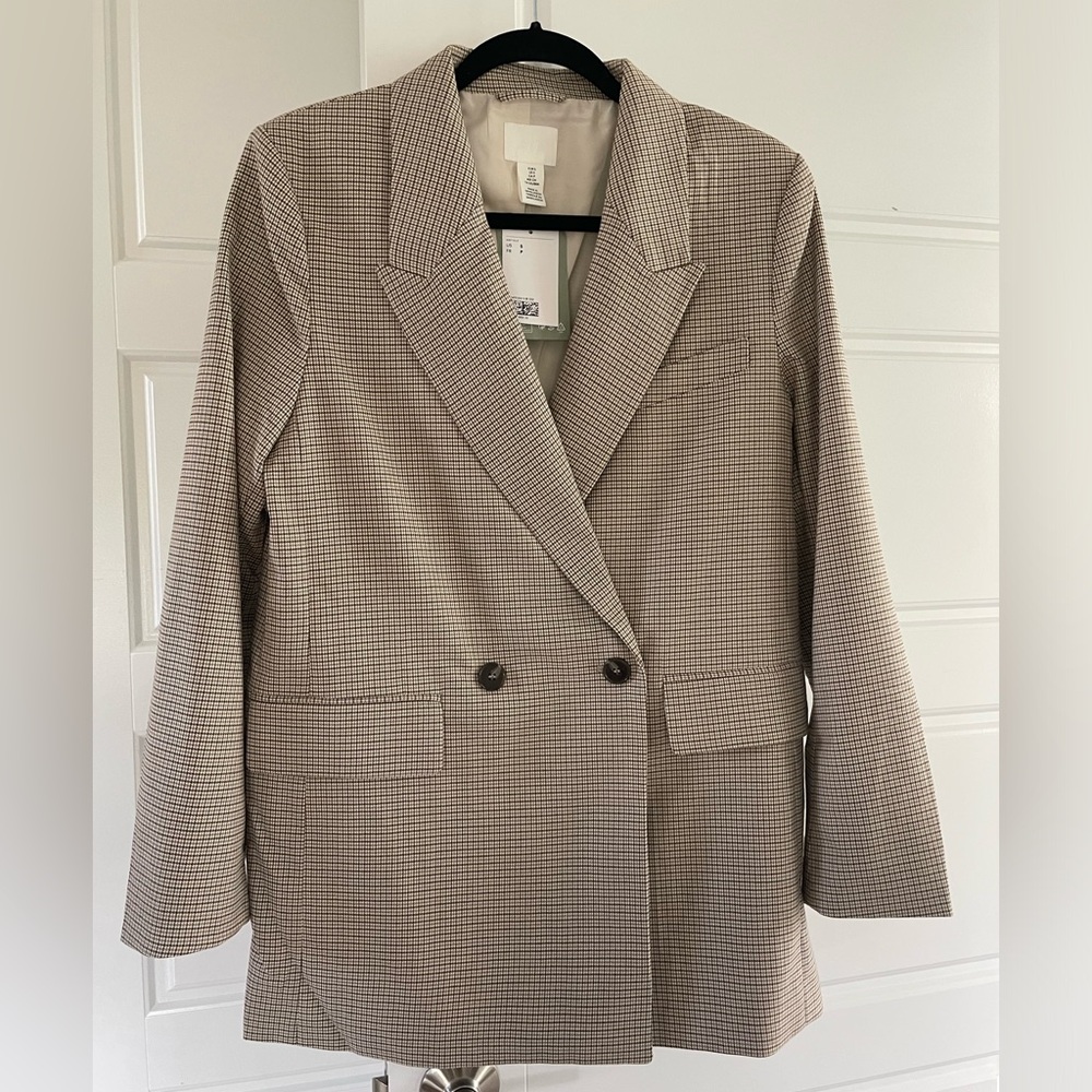 Plaid checkered houndstooth oversized blazer Small NWT